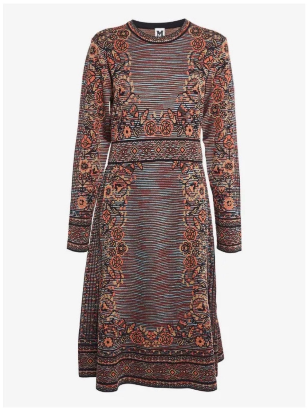 M MISSONI LONG-SLEEVE SPACE-DYED FLORAL JACQUARD DRESS 46 IT (10-12 US)